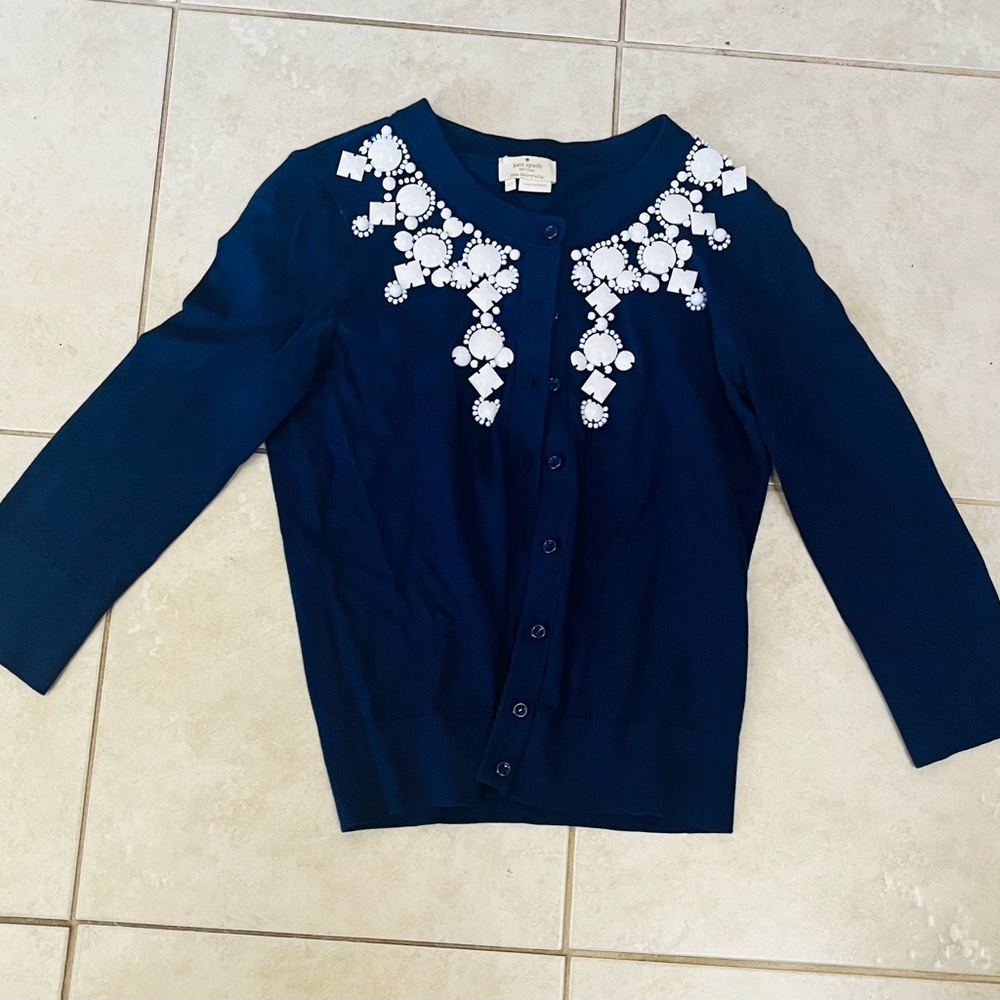 Kate Spade New York Navy Blue Embellished Women's Sweater - Picture 3 of 5